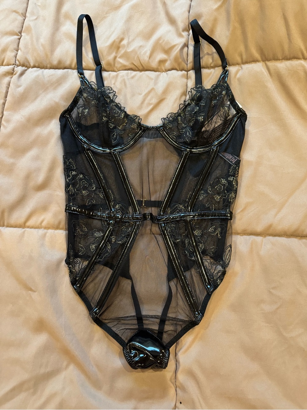 NWT Victoria's Secret Black Sheer Lace and Mesh Bodysuit